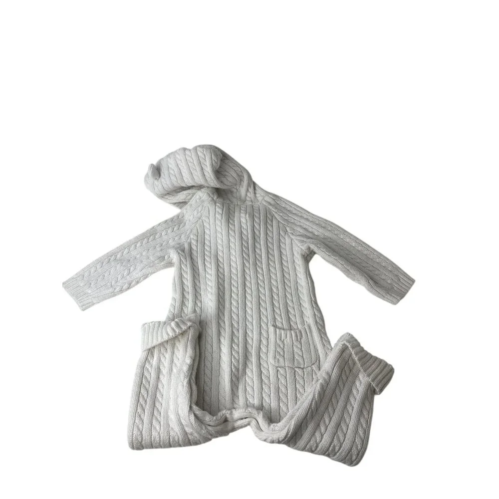Janie & Jack Infant Cable Knit White Hooded Jumpsuit Henley Top Size 6-12M‎